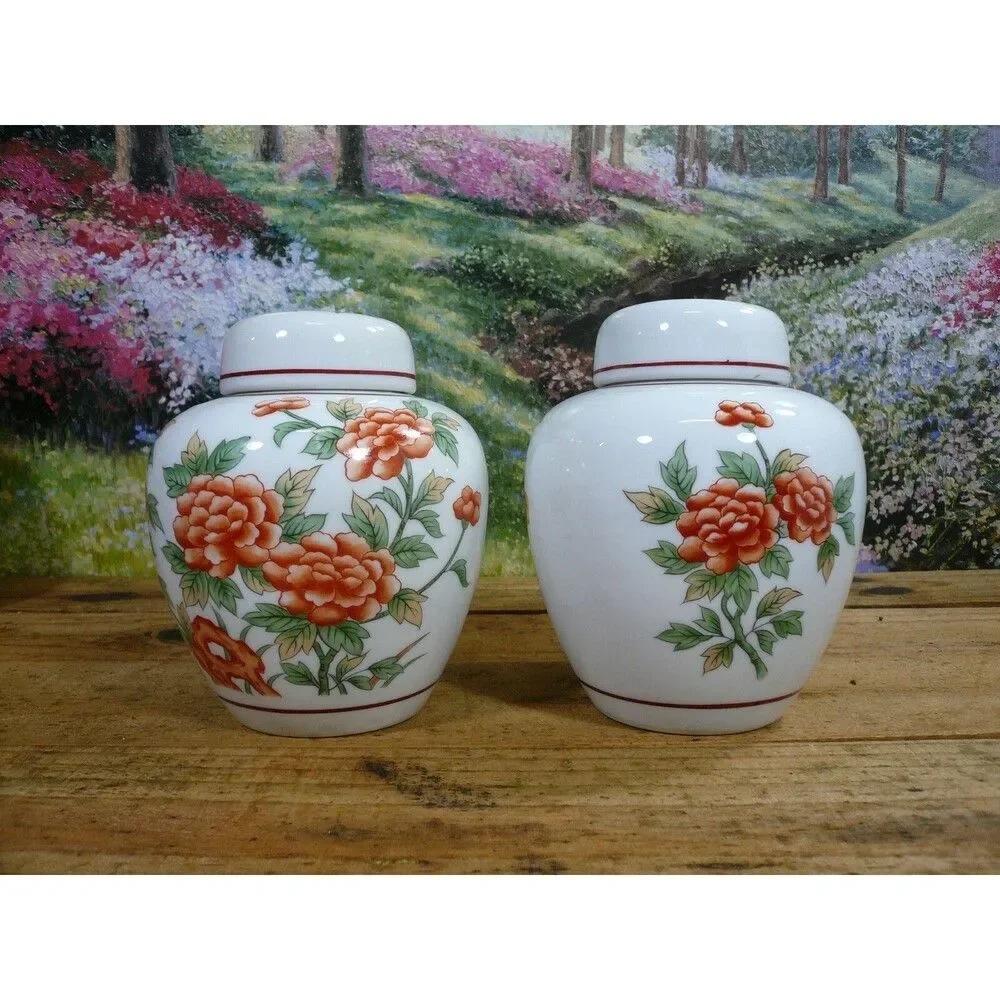 Pair of Asian Chrysanthemum Ginger Jars Andrea Sadek Japan